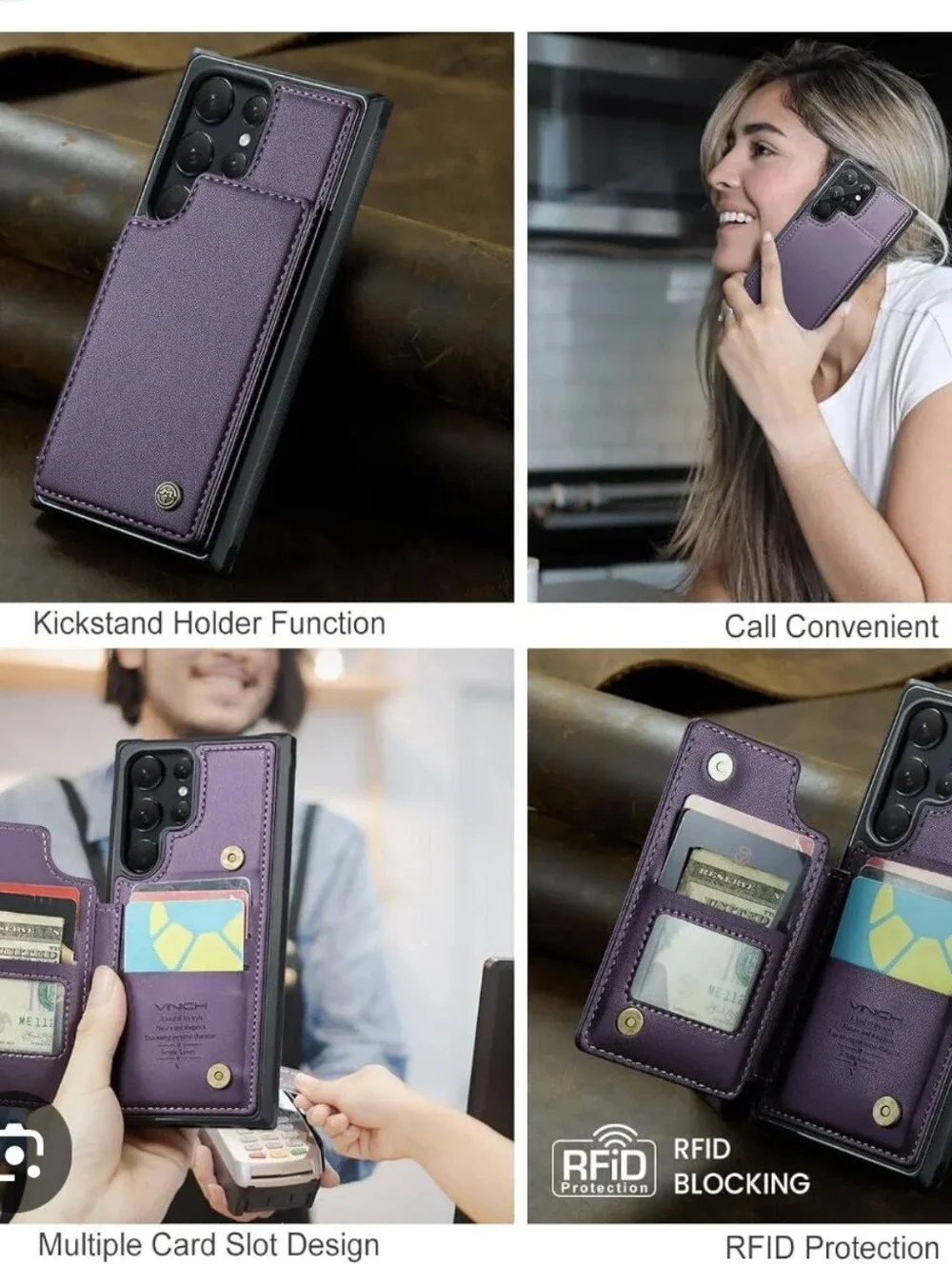 Samsung Purple Wallet Case with Cards Slot For S22 Ultra
